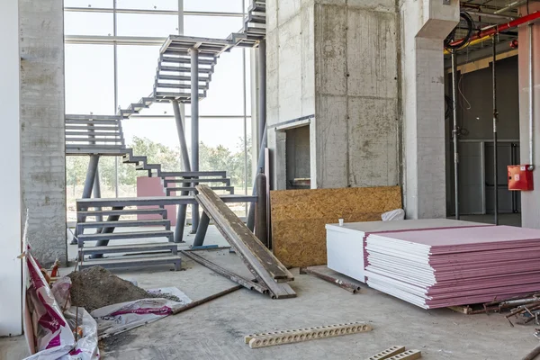 View on indoor construction site of unfinished modern large show — Stock Photo, Image