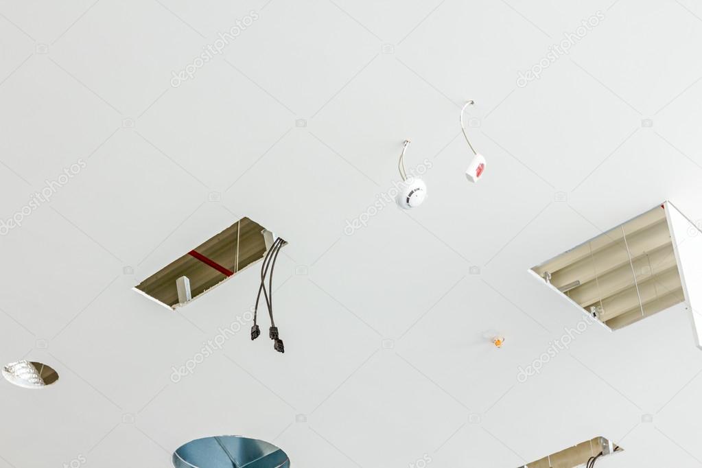 Incomplete suspended office ceiling 