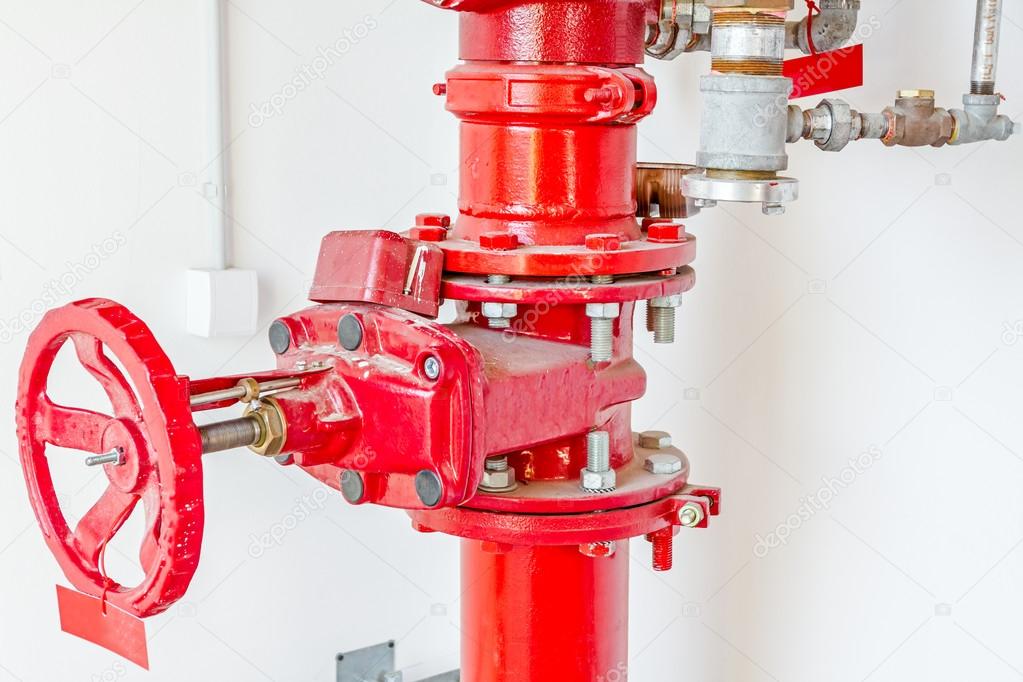 Industrial safety fire control system, red water pipes with valv