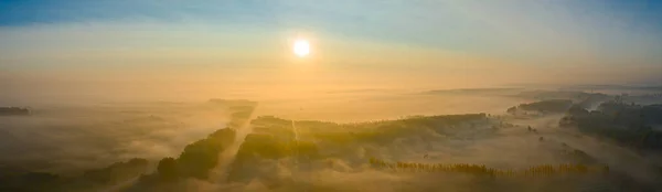 Panorama Vista Aérea Cênica Sobre Vegetação Paisagem Nascer Sol Pequena — Fotografia de Stock