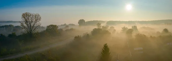 Панорама Живописного Пейзажа Над Коттеджным Поселком Лесом Ландшафтной Растительностью Восходе — стоковое фото