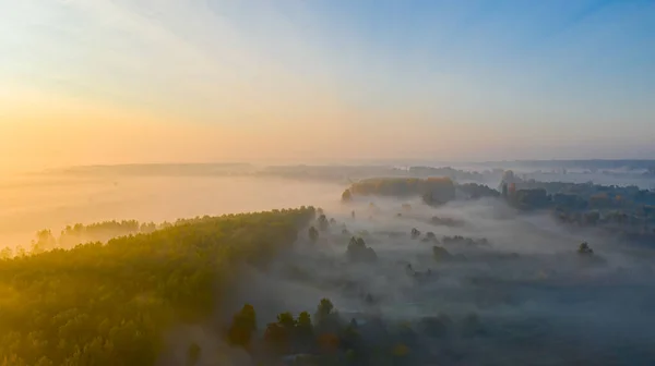 Вид Воздуха Ранний Утренний Туман Медленно Плывущий Пар Пар Над — стоковое фото