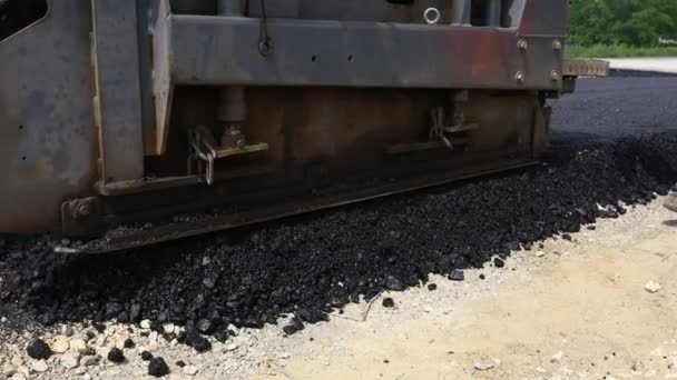 Low Angle View Machine Laying Asphalt Spreading Layer Hot Tarmac — Stock Video