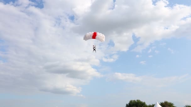 Krajowe Mistrzostwa Spadochroniarskie Spadochroniarz Zwalnia Aby Precyzyjnie Wylądować Miejscu Docelowym — Wideo stockowe