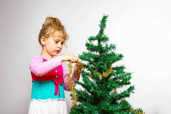 Preschooler Female Kid Child Girl Placing Shiny Decorative Strips Tassel — Stock Photo, Image