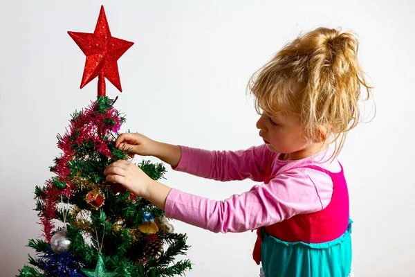 Preschooler Female Kid Child Girl Placing Shiny Decorative Strips Tassel — Stock Photo, Image