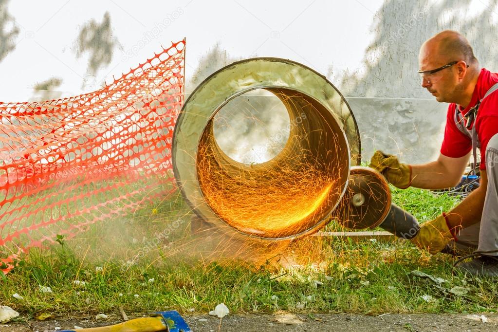 Sparks from grinding wheel