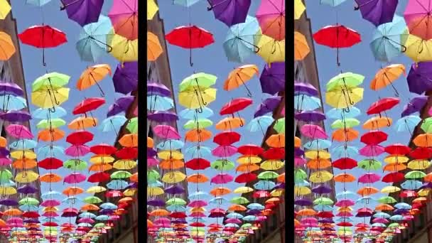 Decoration with hanging umbrellas — Stock Video