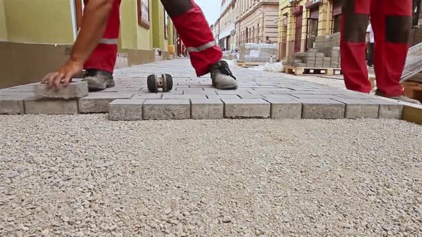 石工の手が石畳に合っています。. — ストック動画
