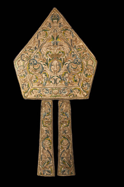 An historic bishops mitre made of silk 1500