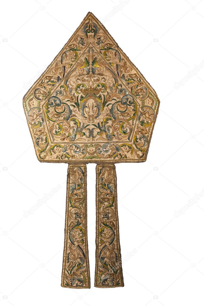 An historic bishops mitre made of silk 1500