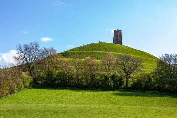 Tor Glastonbury Sur Inglaterra Antiguo Montículo Pagano Neolítico Con Torre — Foto de Stock