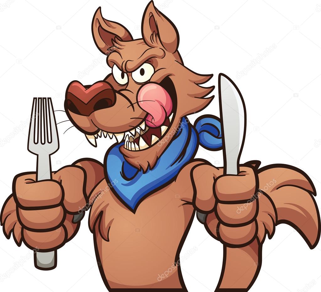 Hungry cartoon wolf