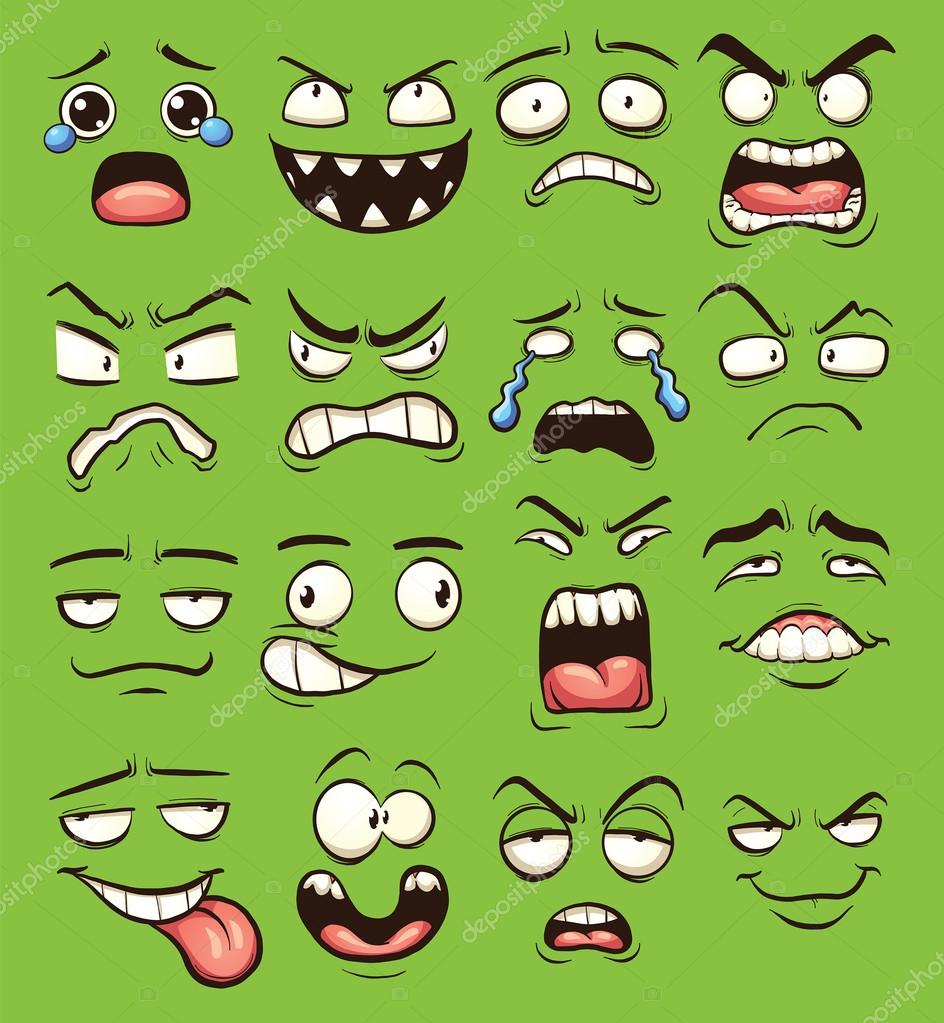 Sorprendido., Dibujos Animados, Caras De Dibujos Animados, Enojado