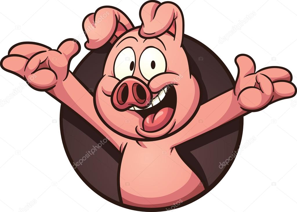 Cartoon pig coming out of hole