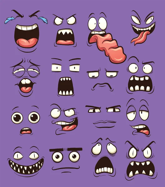 Caras de dibujos animados divertidos — Vector de stock