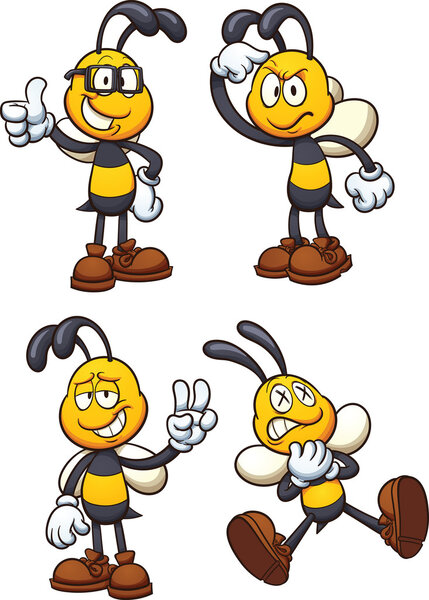 Cartoon bees in diffrent poses