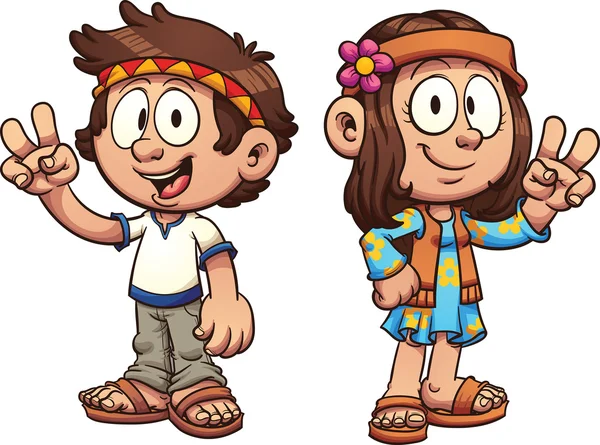 Hippie dibujos animados niños — Vector de stock