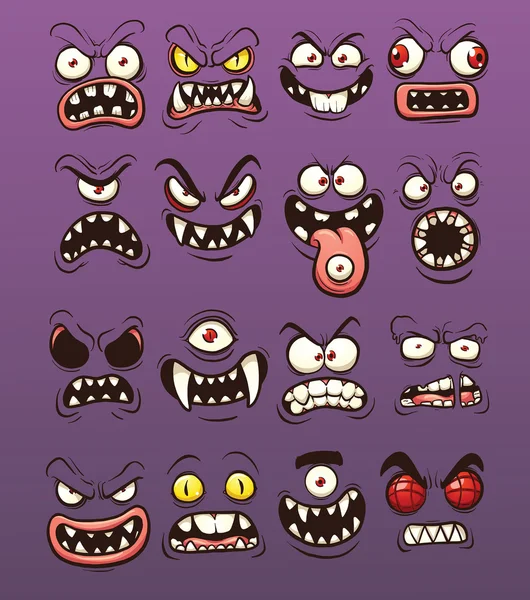 Caras monstruo de dibujos animados — Vector de stock