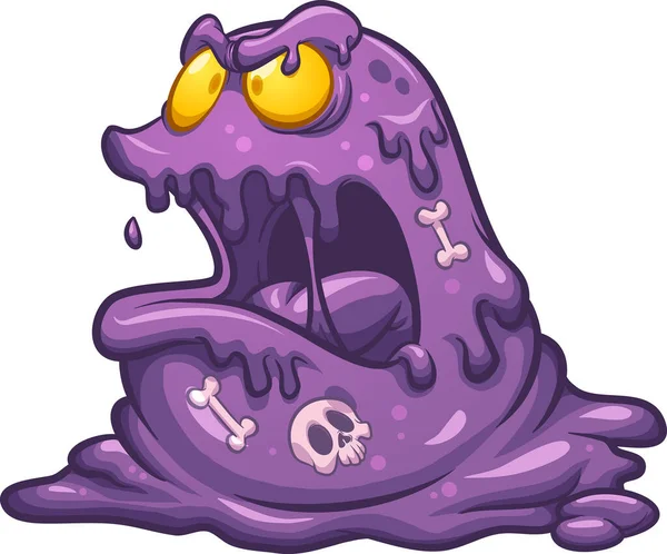 Malvado Monstruo Dibujos Animados Morado Con Huesos Digeridos Dentro Ilustración — Vector de stock