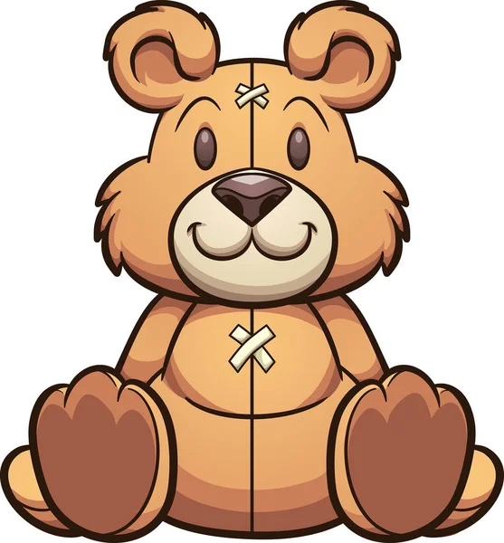 Bonito Desenho Animado Teddy Sentado Vista Frontal Vector Clip Ilustração —  Vetores de Stock