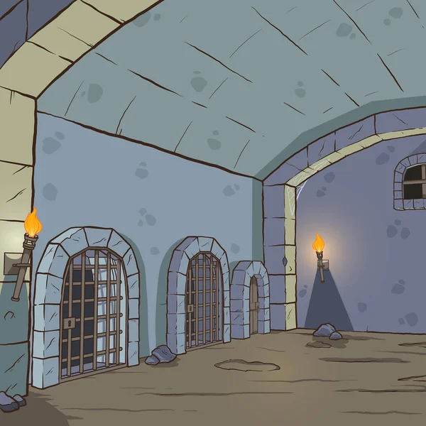 Cartoon Mittelalterlichen Dungeon Hintergrund Vektor Clip Art Illustration Mit Einfachen — Stockvektor