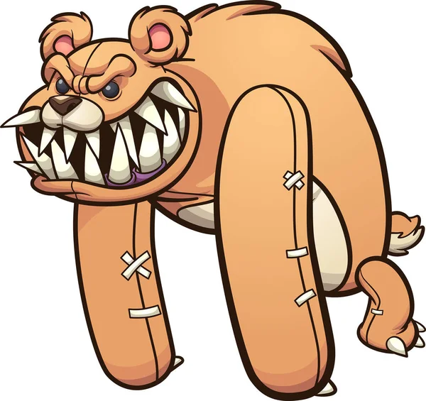 Злой Монстр Плюшевый Медведь Острыми Зубами Векторная Иллюстрация Простыми Градиентами — стоковый вектор