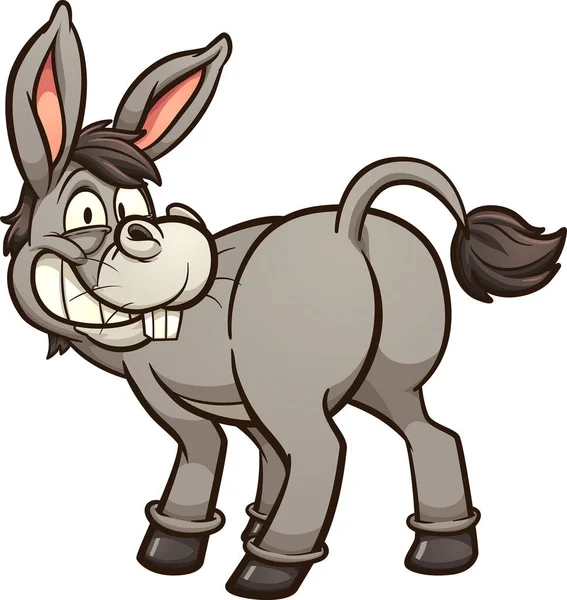 Burro Dibujos Animados Mirando Hacia Atrás Sonriendo Ilustración Clip Vectorial — Vector de stock