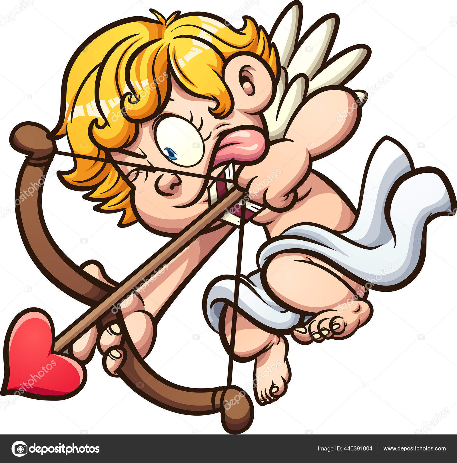 瓦伦丁的小天使用弓箭瞄准矢量剪贴画与简单的渐变都在同一层上图库矢量图©memoangeles 440391004, image size:1600x1622