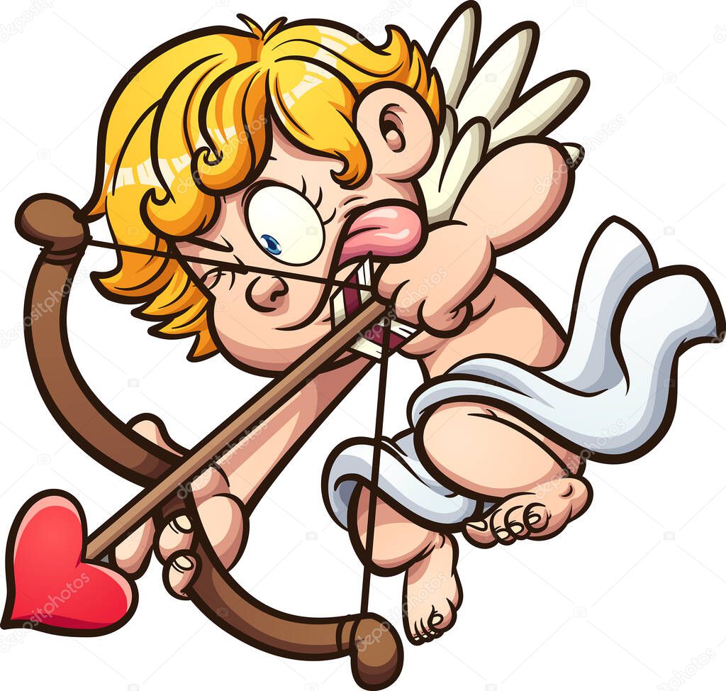 Valentine's cherub aiming with bow and arrow. Vector clip art illustration with simple gradients. All on a single layer
