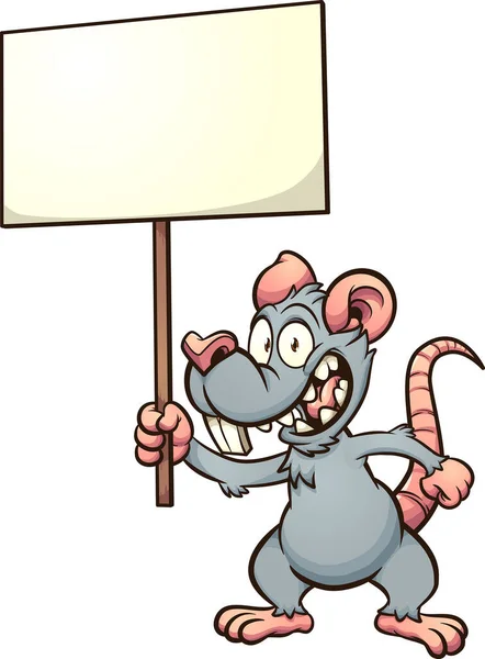 Cartoon Rat Mouse Holding Blank Sign Vector Clip Art Illustration — Stock Vector