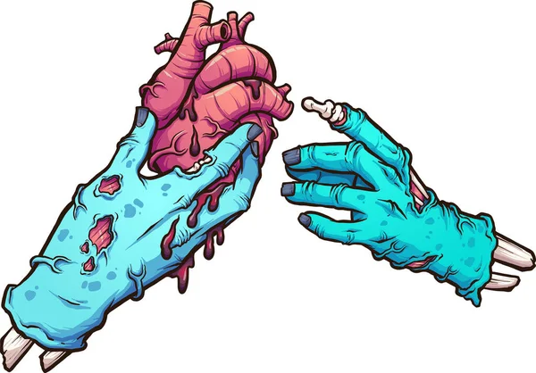 Mano Zombi Dando Corazón Sangrante Otra Mano Zombi Ilustración Clip — Vector de stock