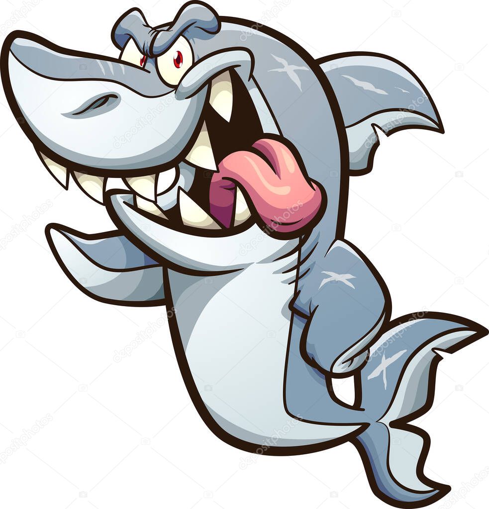 Great white shark with big smile cartoon. Vector clip art illustration with simple gradients. All on a single layer