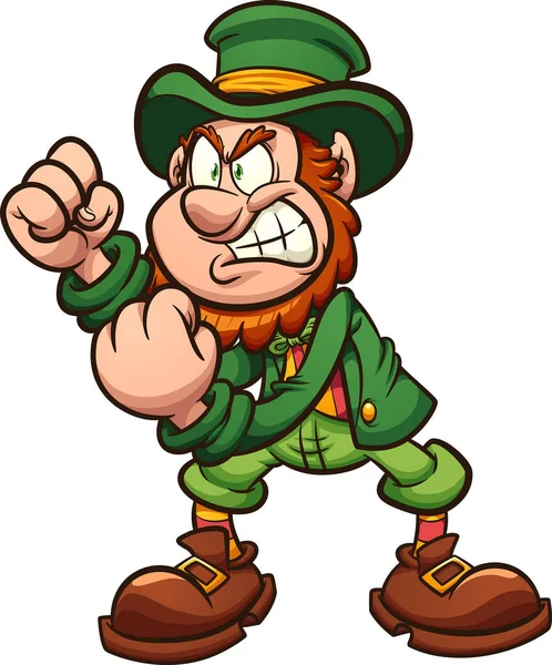 Leprechaun Irritado Segurando Punhos Prontos Para Lutar Desenhos Animados Vector —  Vetores de Stock