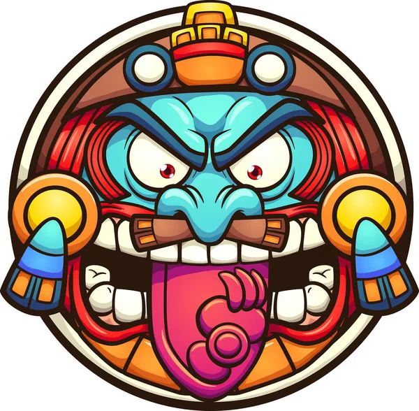 Aztec Sun Angry Face Cartoon Vector Clip Art Illustration Simple — Stock Vector