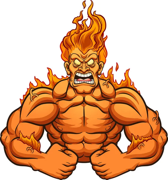 Starker Mann Flammen Schreit Karikatur Vektor Clip Art Illustration Mit — Stockvektor