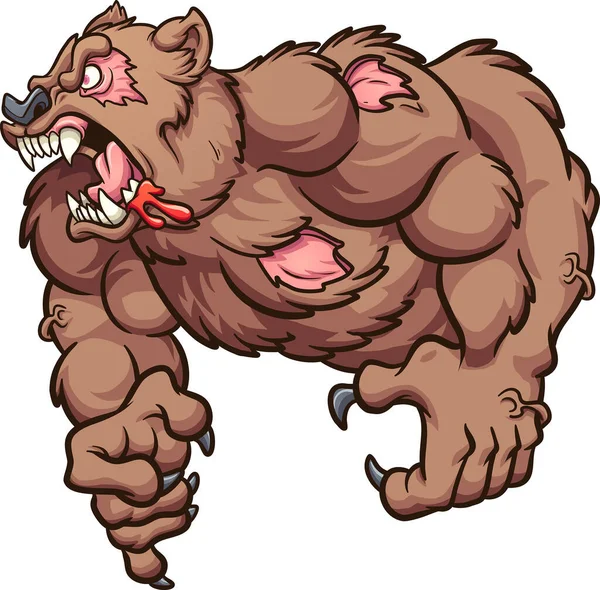 Angry Zombie Bear Roaring Cartoon Vector Clip Art Illustration Simple — Stock Vector