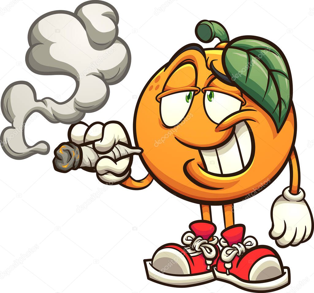 Orange smoking with big smile cartoon. Vector clip art illustration with simple gradients. All on a single layer