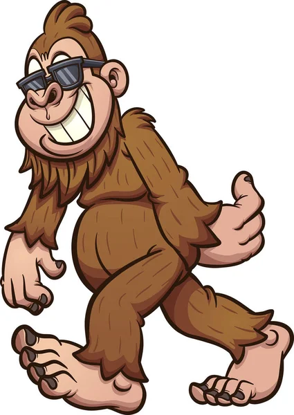 Bigfoot Loopt Draagt Een Zonnebril Vector Clip Art Illustratie Alles — Stockvector