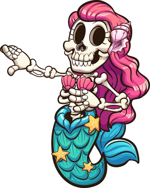 Skeleton Mermaid Pink Hair Dancing Vector Clip Art Illustration Simple Royalty Free Stock Vectors