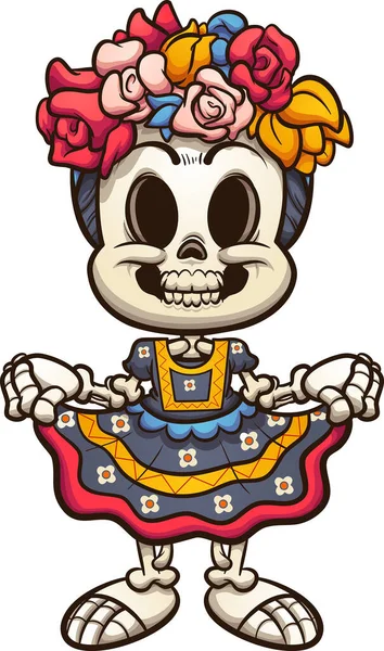 Mexican Catrina Skeleton Typical Dress Oaxaca Vector Clip Art Illustration Vector Graphics