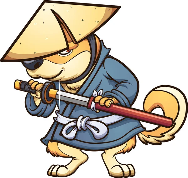 Shiba Hund Japanischer Ronin Kleidung Vektor Clip Art Illustration Mit lizenzfreie Stockillustrationen