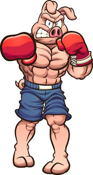 Strong Angry Boxing Pig Throwing Punch Vector Clip Art Illustration Royalty Free Stock Illustrations