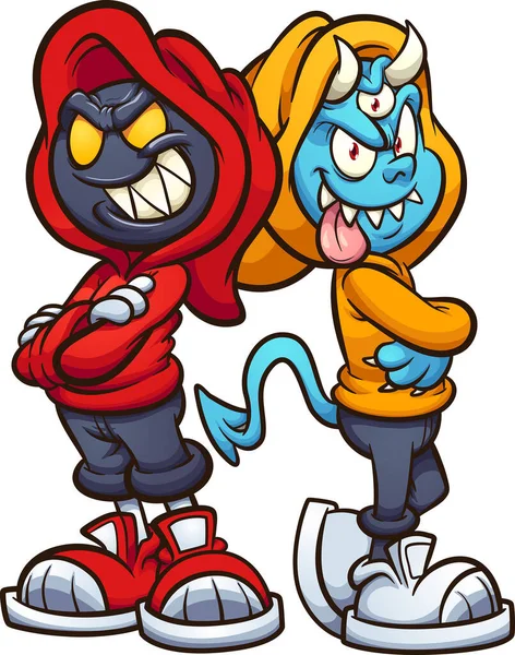 Evil Cartoon Characters Wearing Hoodies Standing Back Back Vector Clip Royalty Free Stock Vectors