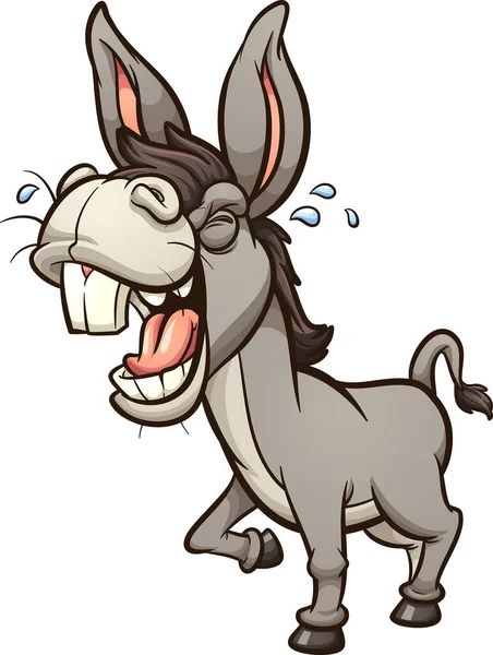 Laughing Braying Gray Donkey Mule Big Teeth Perspective Vector Clip Stock Vector