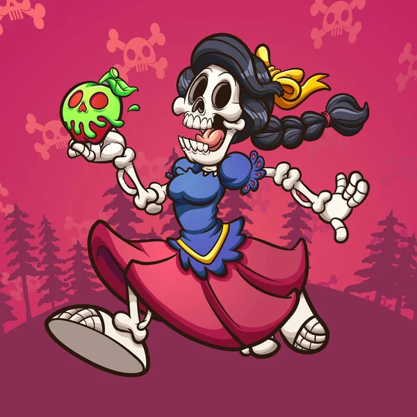 Blanche Neige Morte Squelette Courir Avec Pomme Empoisonnée Illustration Clip — Image vectorielle