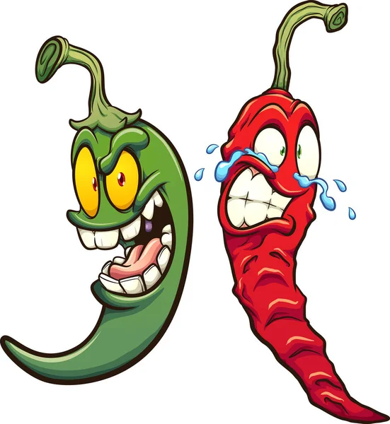 Green Red Chili Peppers Smiling Crying Vector Clip Art Illustration Stock Illustration