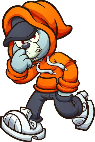Gray Teddy Bear Orange Hoodie Walking Vector Clip Art Illustration — Stock Vector