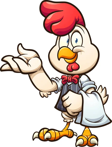 Cartoon Kellner Huhn Mit Weste Und Fliege Vektor Clip Art Vektorgrafiken