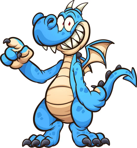 Blue Dragon Cartoon Character Standing Pointing Vector Clip Art Illustration Royalty Free Stock Illustrations
